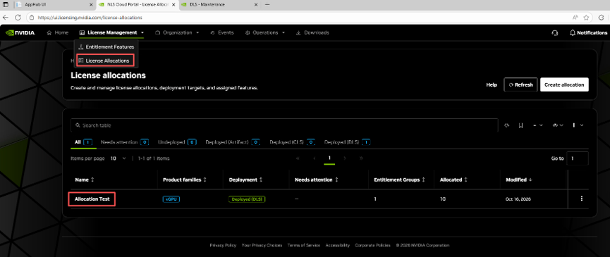 License Management → License Allocations